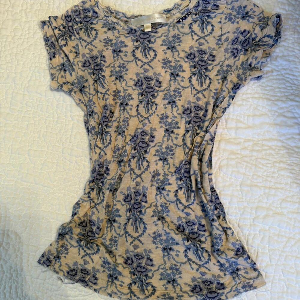 LoveShackFancy Soft Blue and White Floral Top